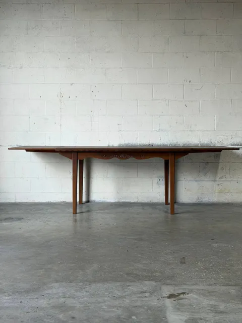 Oak Extendable Dining Table with Two Pull-Out Leaves Vintage Mid-Century Modern 1970s