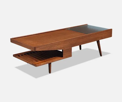 Californian Modern Coffee Table w/ Bookshelf & Drink Tray by John Keal