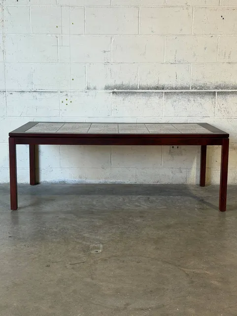 Rosewood Rectangular Coffee Table with Ceramic Tile Top Vintage Mid-Century Modern 1960s