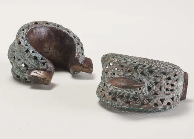 PAIR OF BRONZE RATTLE CUFF BRACELETS, AFRICA, 20TH C