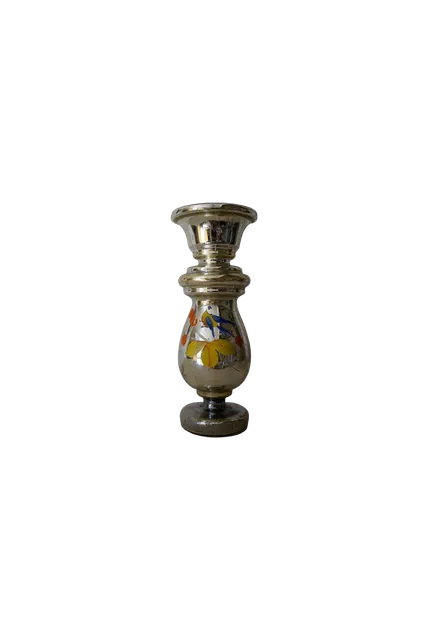 Hand-Painted Bird Mercury Glass Vase, c. 1890s