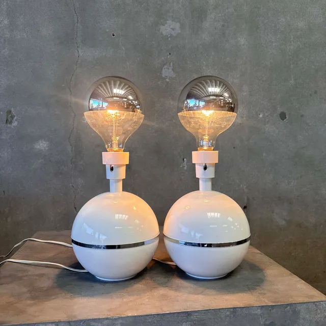Pair Of Vintage MCM Enzo Mari Style Dumbbells' Lamps