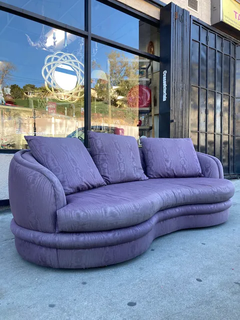 Electric Vibration | Grape 1980s Curved Satin Sofa