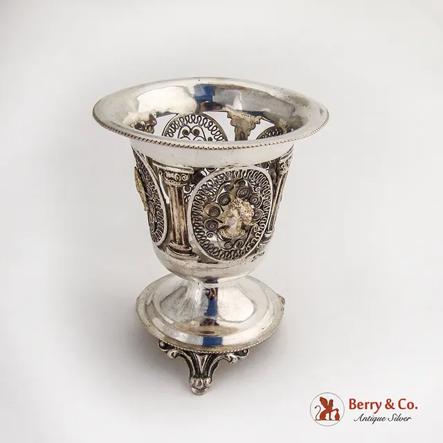 Classical Revival Medallion Footed Vase German 14 Loth Silver 1850