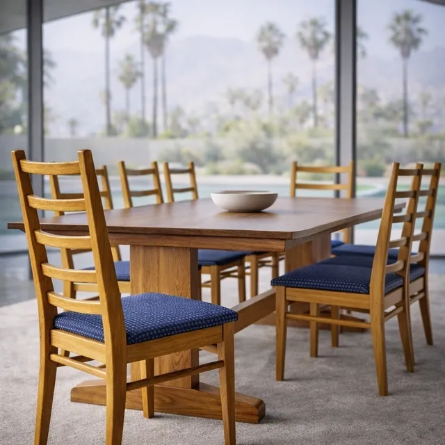 Set of Six Mid-Century Modern Ladderback Dining Chairs with New Upholstery