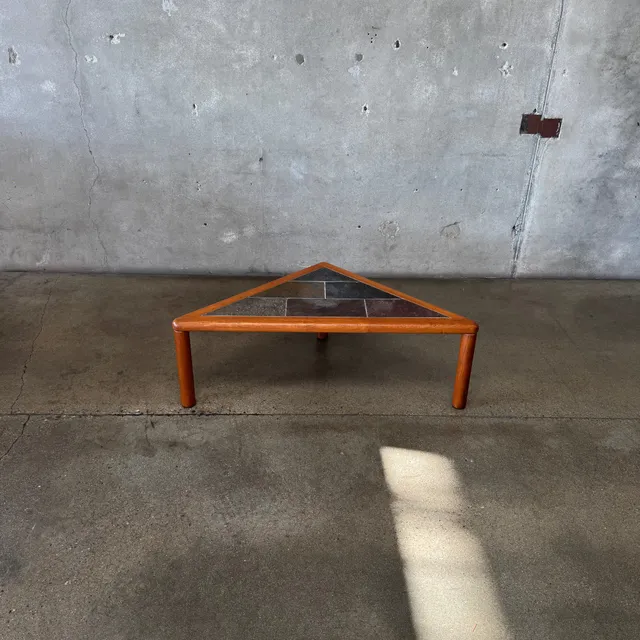 Teak + Slate Corner Table/ Coffee Table By Hasleu, Denmark 1970s