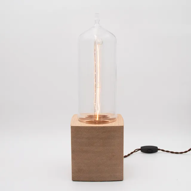 Vintage Lab Glass + Wood Block Base Table Lamp