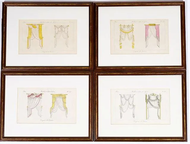 Set of Four Dual Original Engravings of Drapery Designs from the 18th c