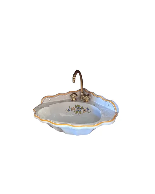 Hand-Painted Herbeau Coquille Corner Sink, c. 1970s - 1980s