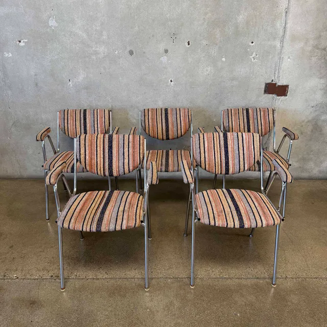 5 1970's Tubular Chrome Arm Chairs