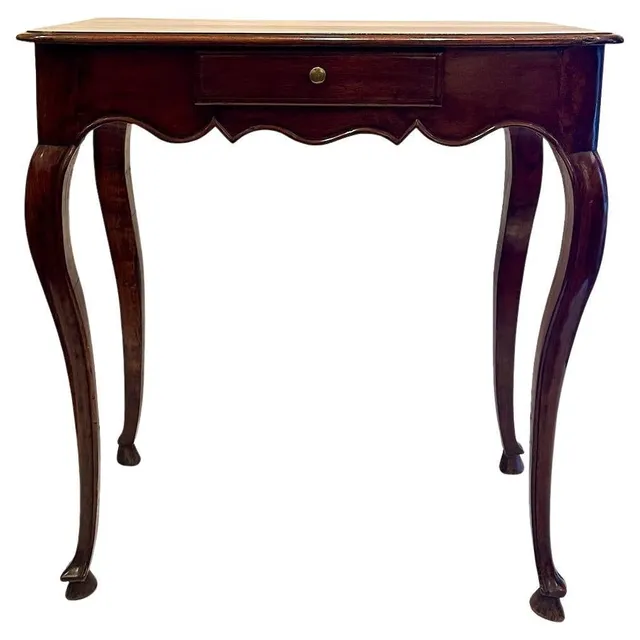Antique French Walnut Side Table with Drawer – Circa 1850s, Hand-Carved with Gilded Bronze Hardware