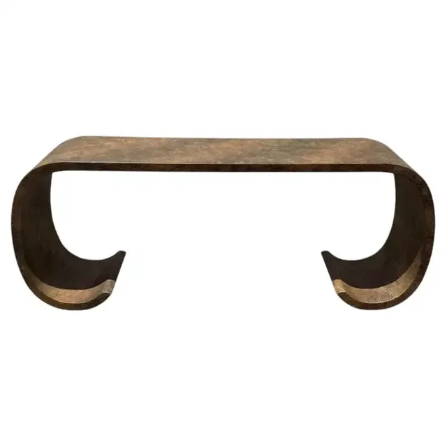 Grasscloth Scroll Console Table in the Style of Karl Springer