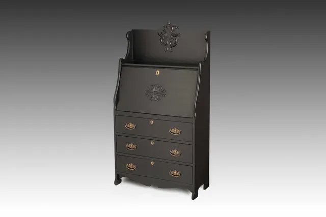The Caligra Noir | Antique Black Lacquer Secretary Desk