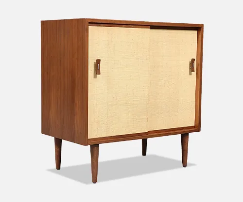 Stanley Young Walnut & Grasscloth Credenza for Glenn of California