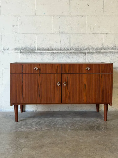 Rosewood Sideboard Credenza with Dual Doors and Two Drawers Mid-Century Modern 1960s