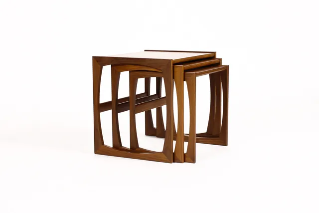#1264 - Danish Modern / Mid Century Teak Nesting Tables (set of 3) Straight side Profile - G Plan