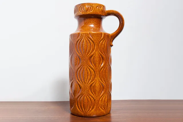 Dapple-Glaze Brown West German Scheurich Onion Vase with Handle