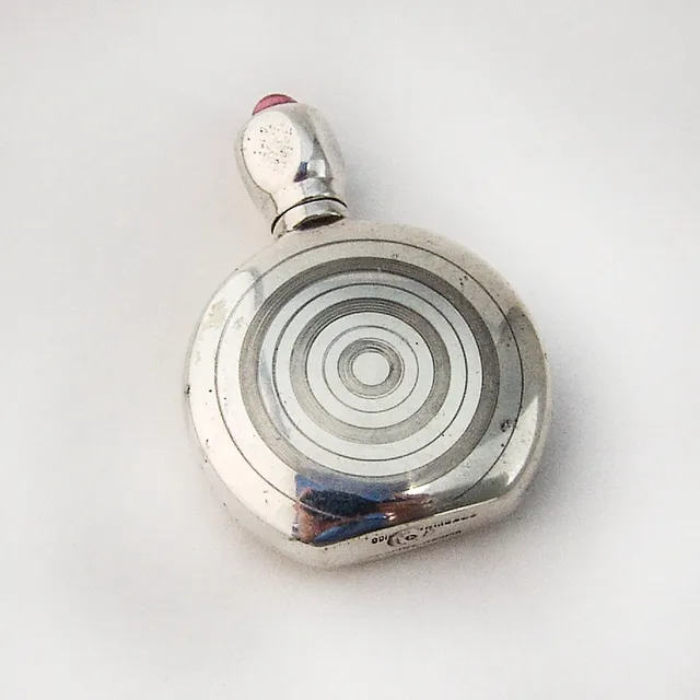 Mexican Round Perfume Bottle Amethyst Cabochon Sterling Silver