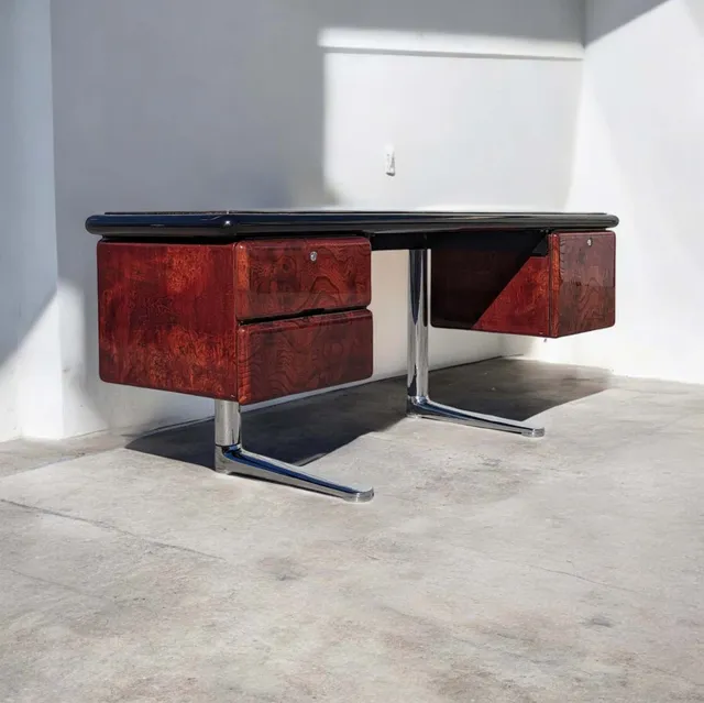 Vintage Desk, Warren Platner For Knoll, Steel, Oak, Mid Century, 1970s, Office, Executive Desk, MCM