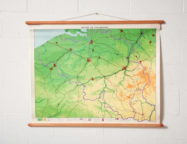 Dutch Mid-Century Map Of Belgium And Luxembourg, 1950s