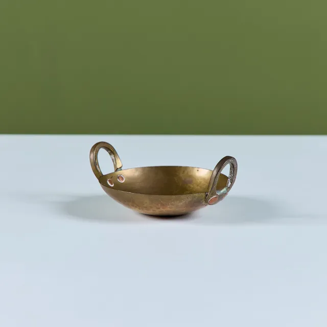 Polished Hammered Brass Bowl with Handles