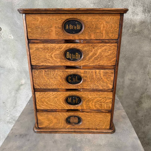 Antique American Letter File Cabinet Oak 5 Drawer