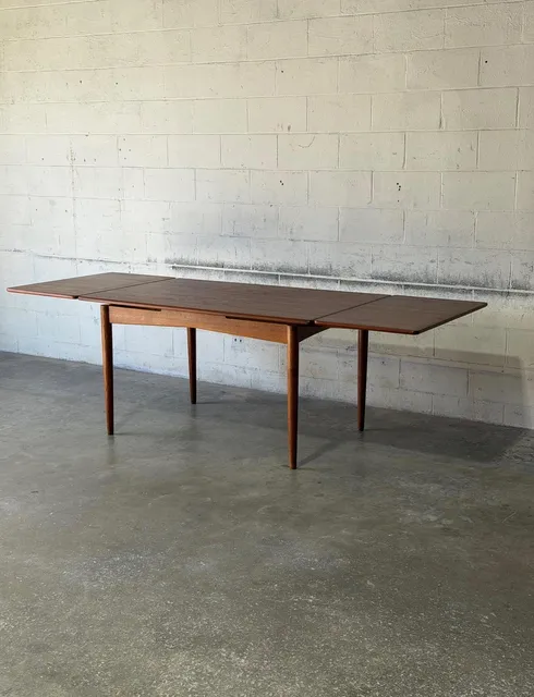 Long Teak Extendable Dining Table with Two Pull-Out Leaves Danish Mid-Century Modern 1960s