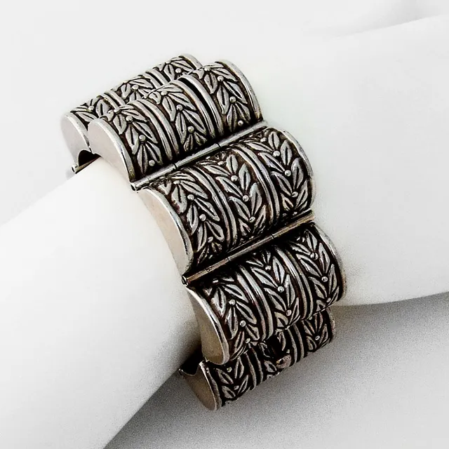 Los Castillo Ornate Barrel Link Bracelet Sterling Silver Mexico