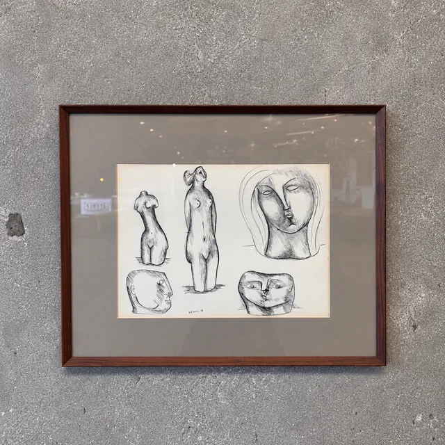 Original Figurative Study By Stanley Lewis Pen On Paper 1956 Canada