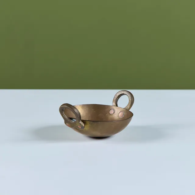 Patinated Hammered Brass Bowl with Handles