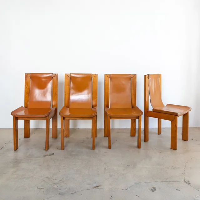 Pair of Luigi Gorgoni for Maison Regain | Leather Sling Dining Chairs