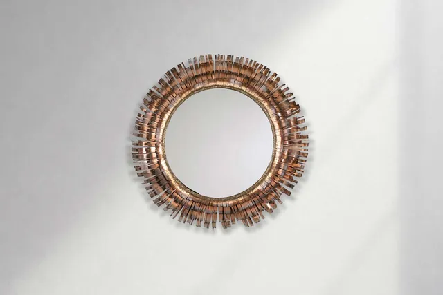 Mid-Century Brutalist Eyelash Copper Mirror by Curtis Jere, Signed