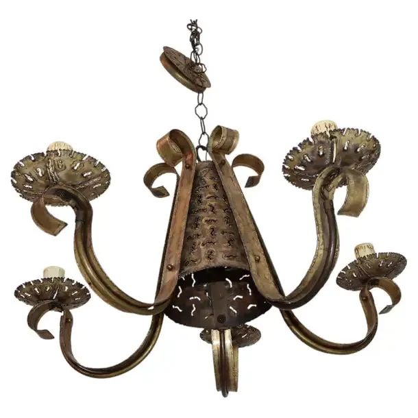 Elegant brutalist chandelier by Tom Green for Feldman