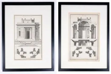 Set of 2 Original Architecture Etchings of Belveders by Neufforge