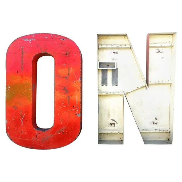 Huge Weathered Industrial Sign "ON"