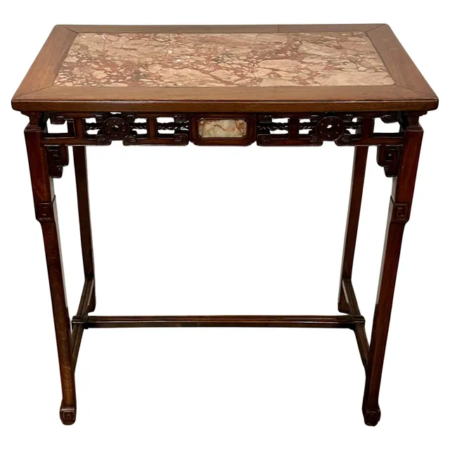 19th Century Chinese Hardwood Console Table with Marble Insets