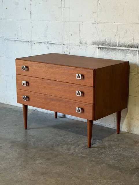 Teak 3 Drawer Dresser Chest on Tapered Legs Danish Mid-Century Modern 1960s