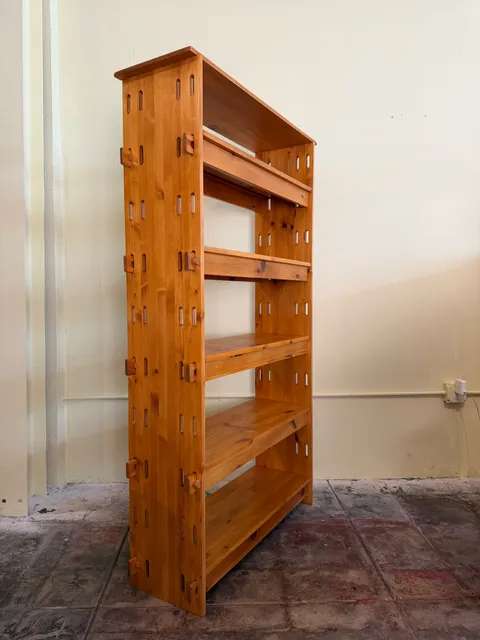 1970s Swedish Functionalist Modular Pine Shelving Unit with Wedge Joinery