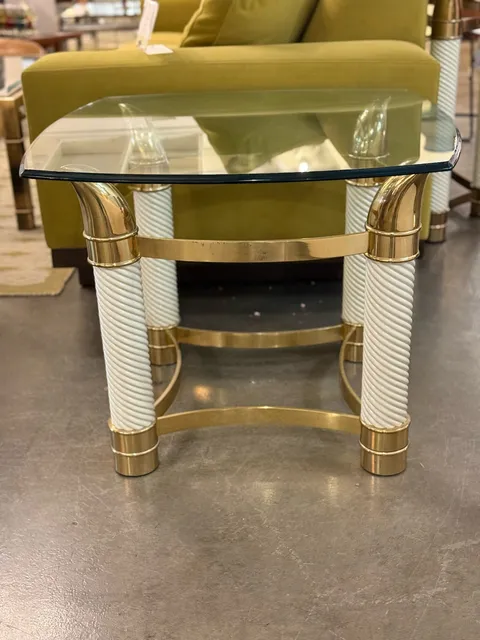 Vintage Brass Faux Tusk End Table by Tommaso Barbi Italy