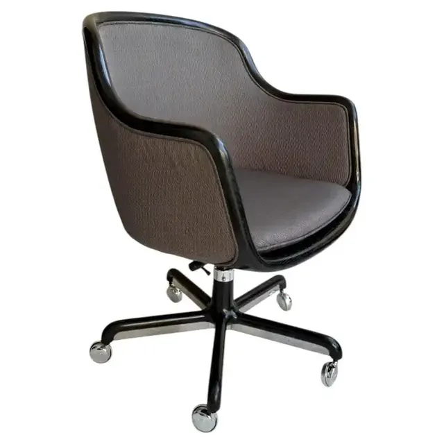 Ward Bennett Black Lacquered and Chrome Desk Chair on Casters