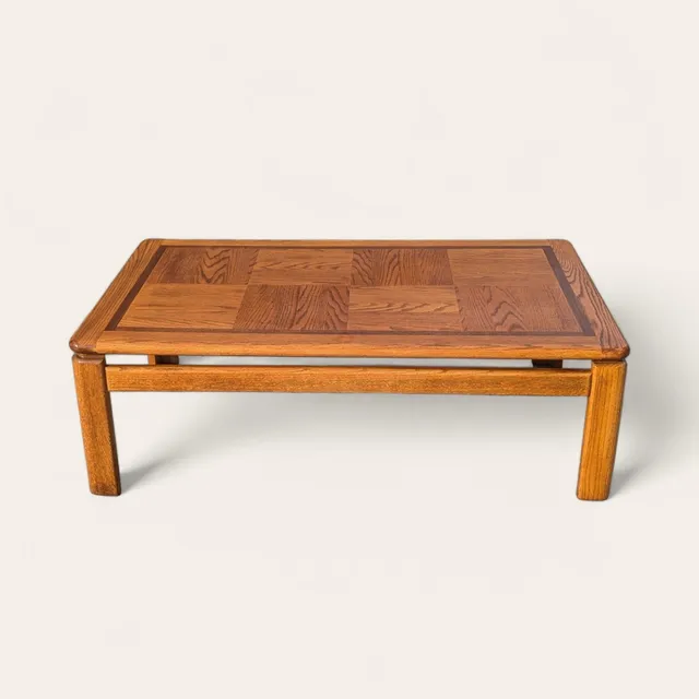 1980s Mid-Century Oak Coffee Table with Checkered Parquet Top