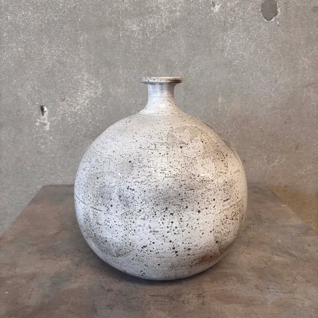 Vintage Mid Century Large Round Vase With Fluted Neck