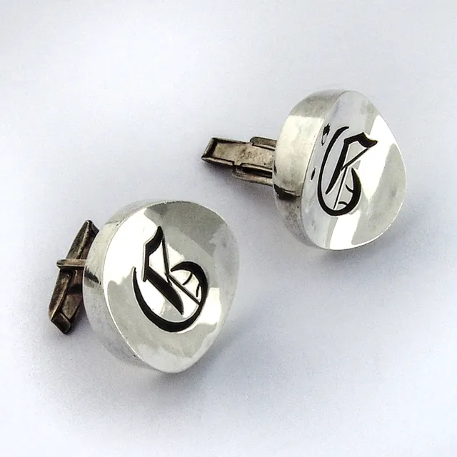 Round Cutwork G Letter Cufflinks Sterling Silver Rancho Alegre