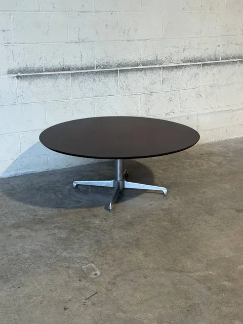 Dark Teak Round Adjustable Height Coffee to Dining Table Vintage Mid-Century Modern 1970s