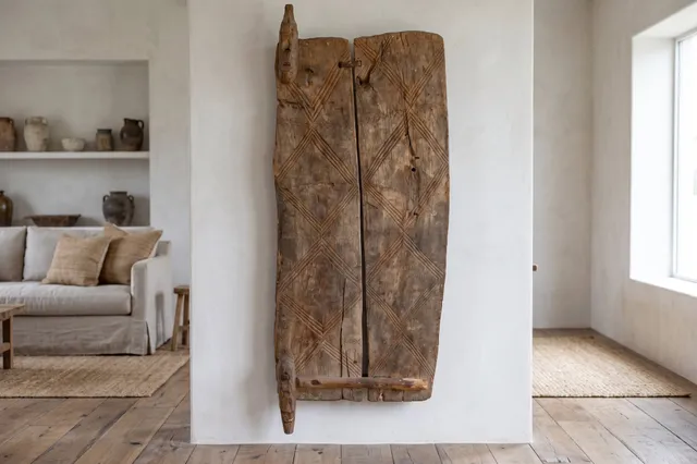 Antique Farmhouse African Two Plank Carved Door