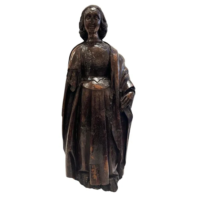 16th Century Italian Hand-Carved Walnut Female Figure – Mounted on Modern Lucite Base