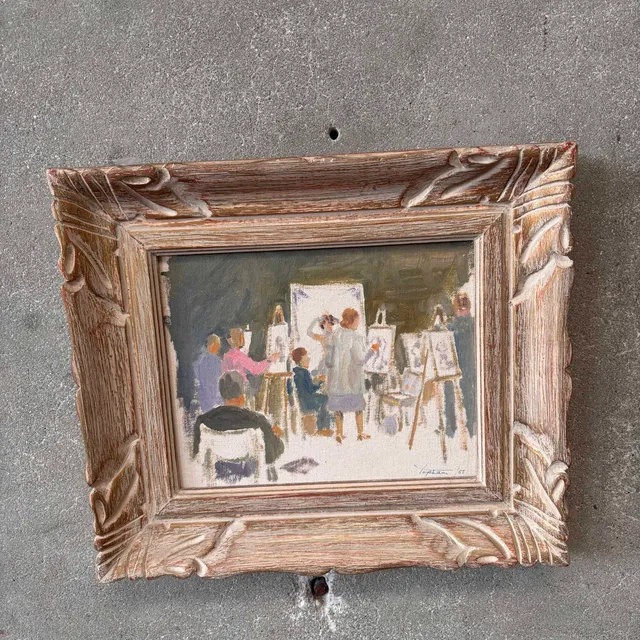 MC Painting Of Art Class Scene Acrylic On Board - Signed & Dated 1950