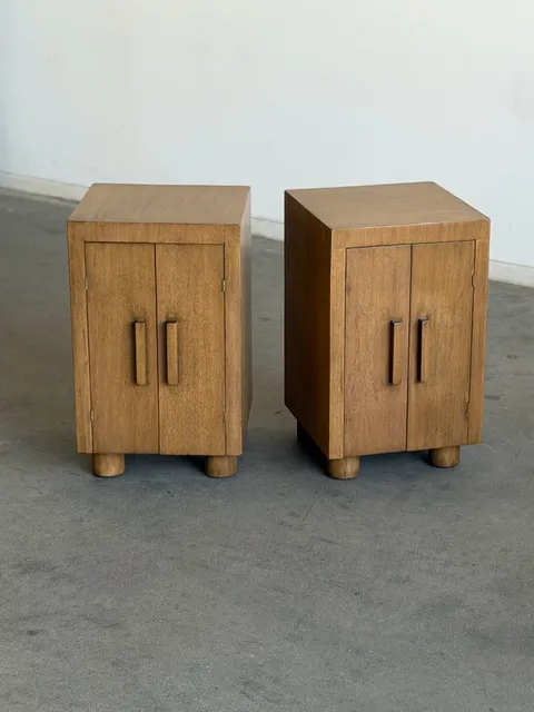 Vintage White Oak Modernist Nightstands - Pair