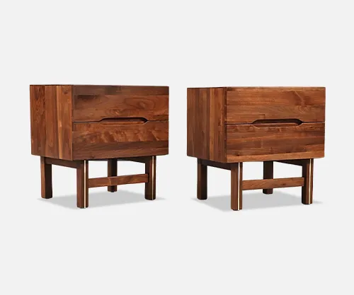 Mid-Century Modern Walnut Night Stands w/ Metal Accents