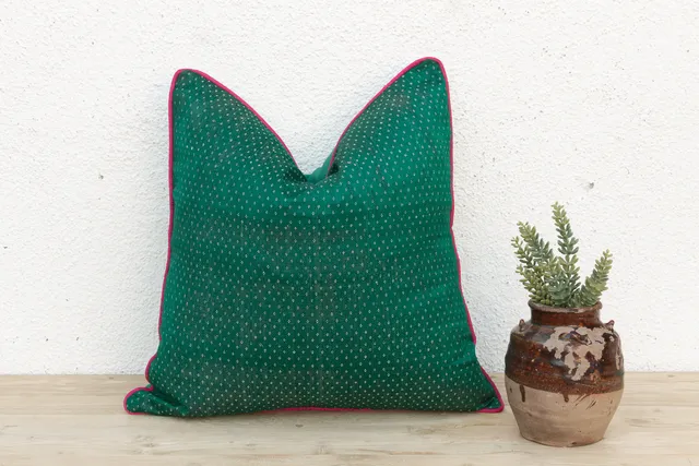 Tavi Green Dotted Ahir Handloom Pillow